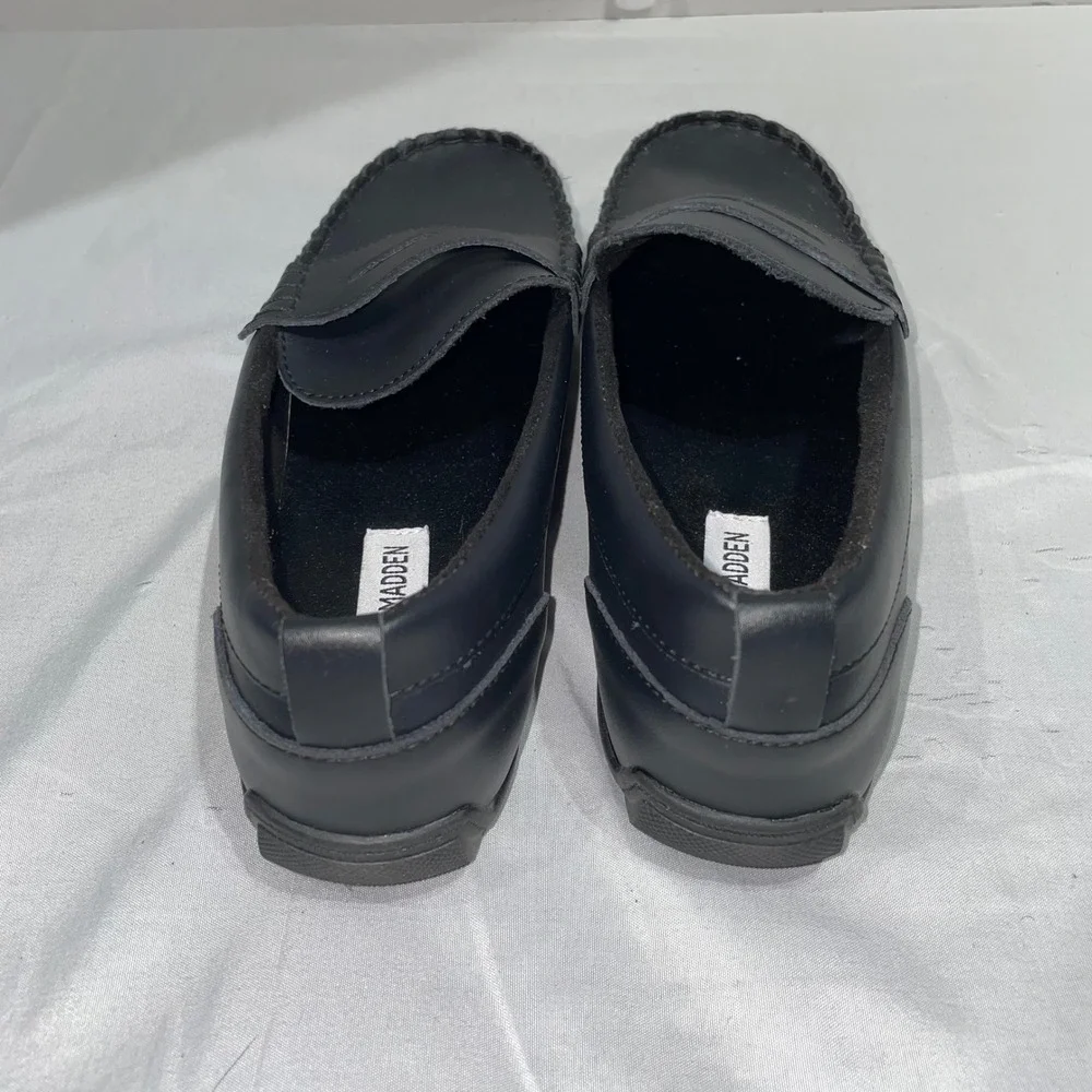 Steve Madden BJARED Boys Black Leather Penny Loafers Size 5 Slip On Dress Shoes